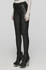 Black Print Slim Mesh Button Decoration Women's Gothic Leggings - Product - 2