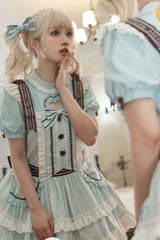Light Blue Sea Salt Cookies Short Sleeves Print Ruffle Bowknot Sweet Lolita Dress - Product - 4