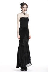 Black Velour Lace Spliced Women's Gothic Mermaid Maxi Skirt - Product - 2