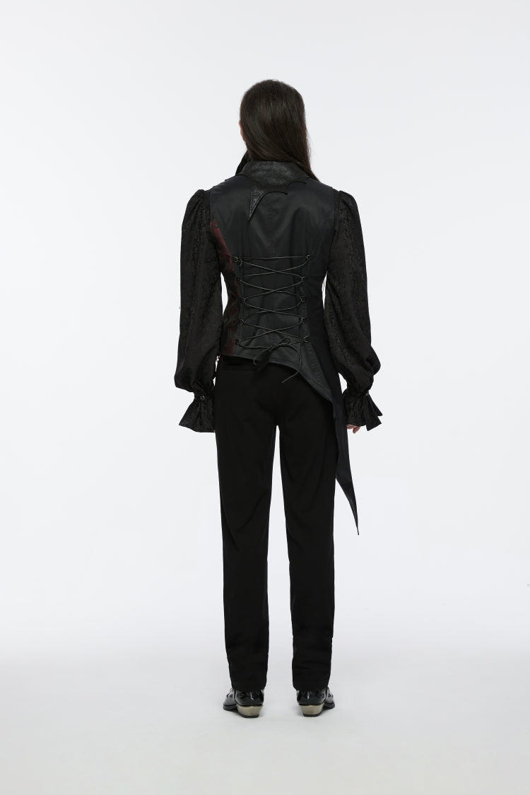 Black V Collar Sleeveless Embroidery Lace Asymmetric Men's Gothic Vest - Product - 10