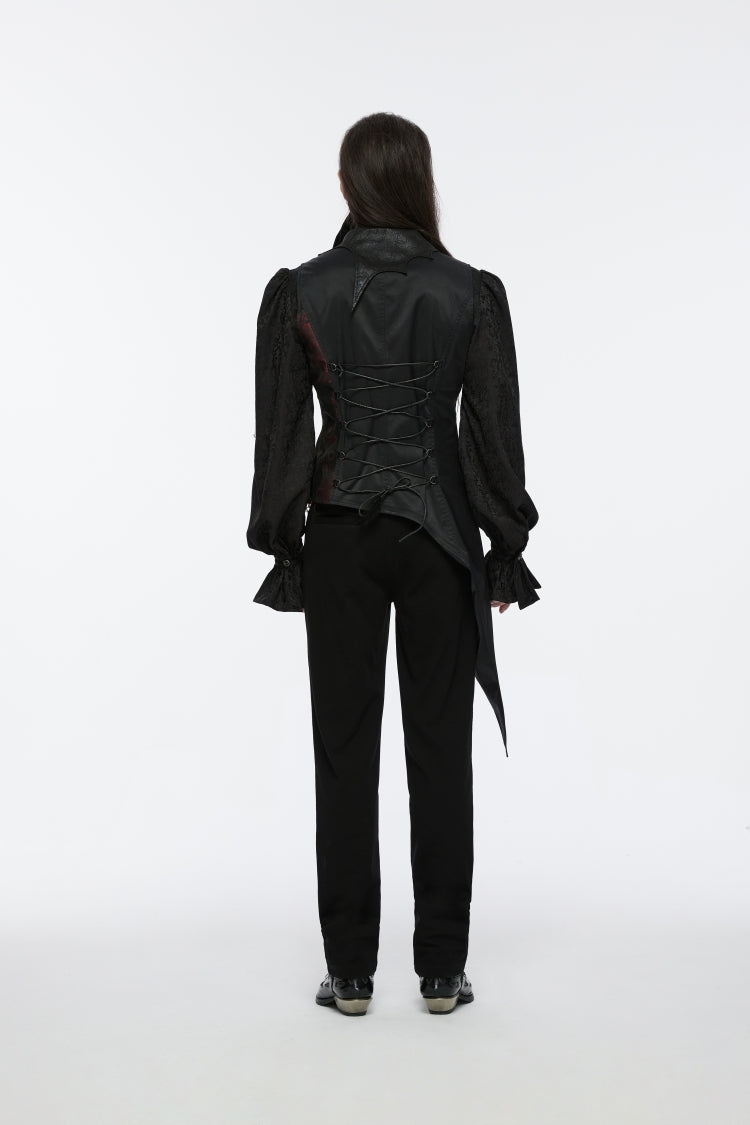 Black V Collar Sleeveless Embroidery Lace Asymmetric Men's Gothic Vest - Product - 10