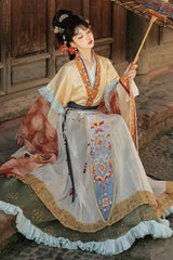 [Cloud-Clad Fairy] Long Sleeves Printed Ruffled Embroidered Classic Chinese Style Hanfu Dress Set 2 Colors - Product - 10