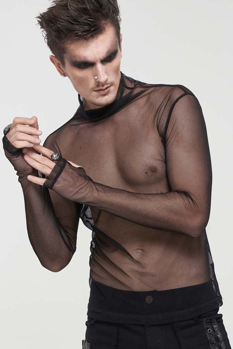 Black Gothic Elasticity Perspective Rhombus Net Yarn Men's Shirt - Product - 2