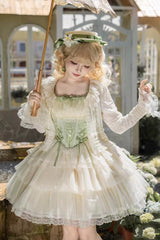 Green [Letters & Poems · Whisper of Lily of the Valley] Square Collar Multi-Layered Ruffled Embroidered Fishbone Sweet Lolita Jsk Dress 2 Versions - Product - 14