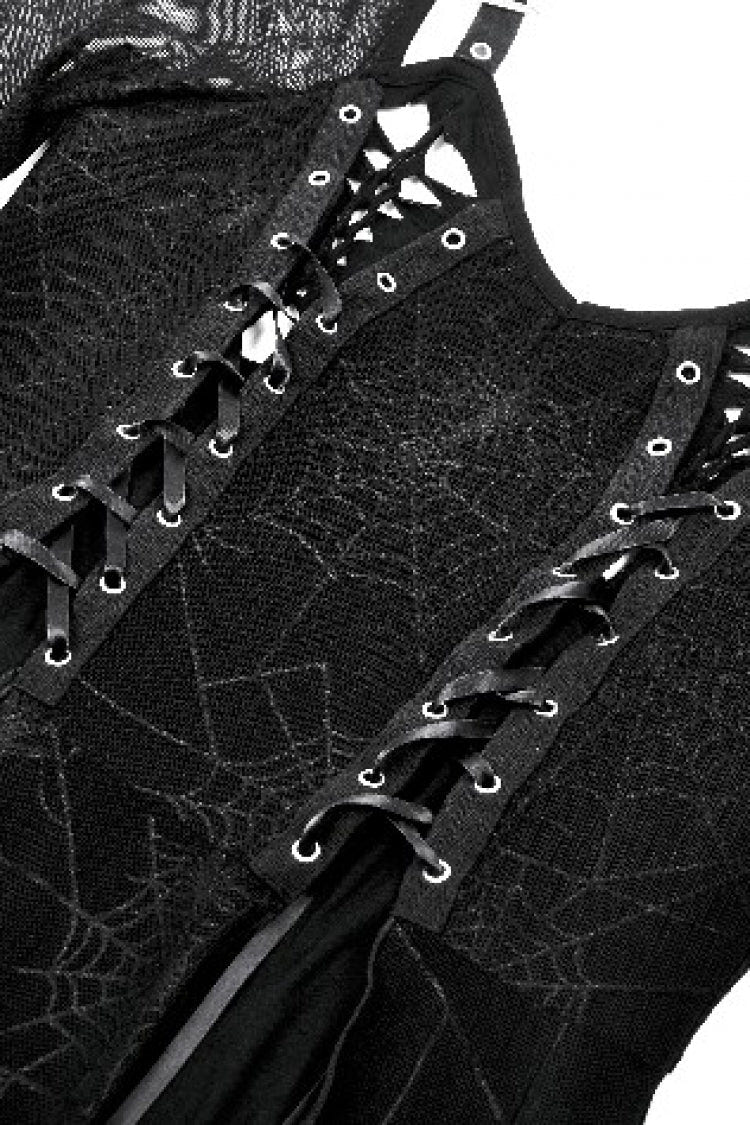 ブラック 長袖 レースアップ スパイダーウェブ レディース ゴシック エレガント Witch ロング ワンピース 商品画像