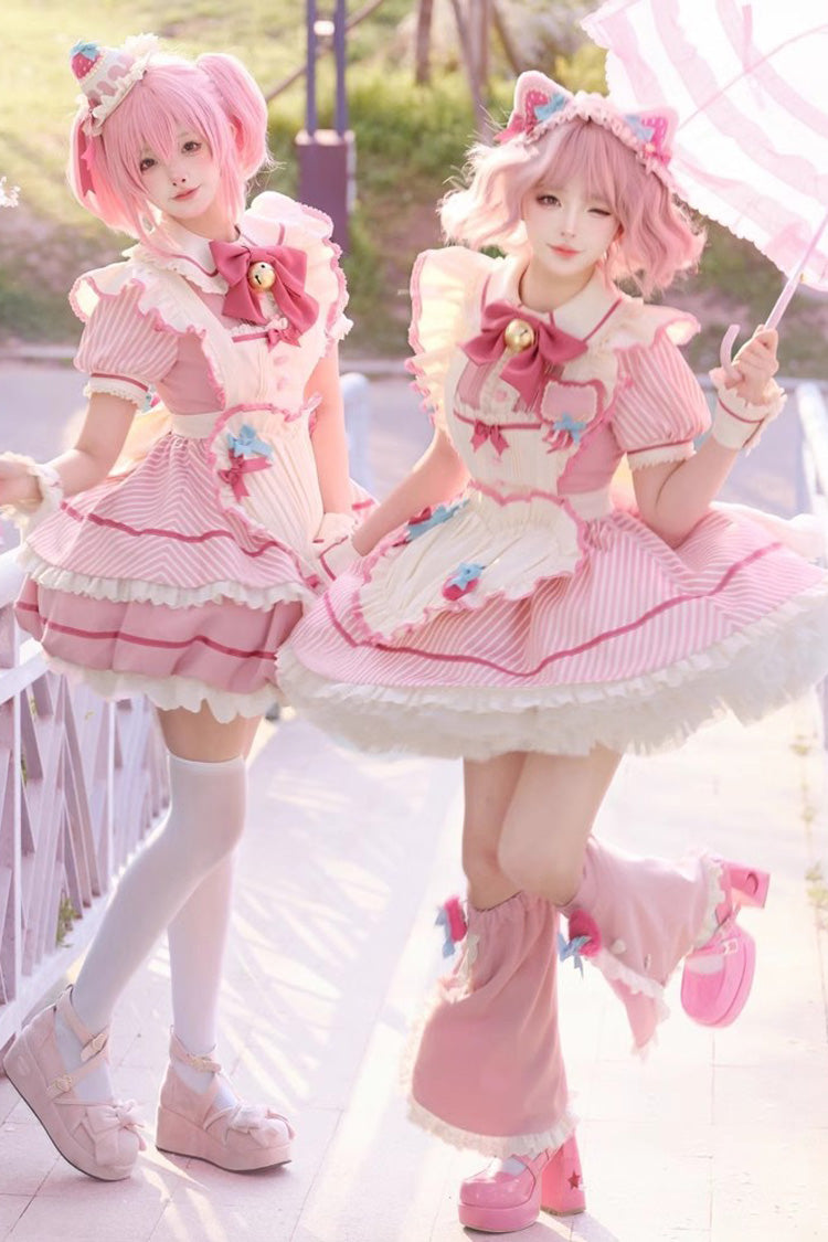 Pink [Berry Bubbles] Stripe Print Ruffle Bowknot Lace Sweet Lolita Dress - Product - 2