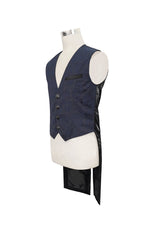 Blue Stylish Retro Print Non-Stretch Fit Mid-Century Men's Gothic Tuxedo Vest - Product - 7
