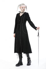 Black Long Sleeves Ruffled Lace-Up Women's Punk Long Jacket with Hood - Product - 7