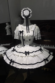 Weiße, ärmellose, doppellagige, gepunktete Baumwolle mit Rüschen und Schleife, täglich süß (Kleid einzeln), Vorderansicht