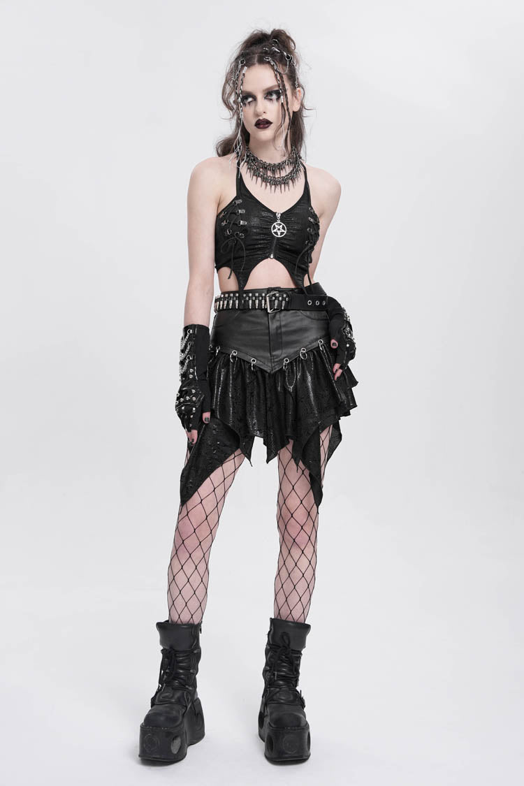 Black High Waisted Ruffle Irregular Women's Punk Skirt - Product - 8