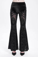 Black Hollow Floral Embroidery Women's Gothic Flared Pants - Product - 10