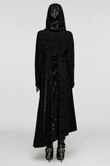 Black Ripped Mesh Stitching Irregular Hooded Womens Steampunk Coat - Product - 4