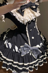 Black [Striped Layered] Short Sleeves Multi-Layered Ruffle Bowknot Sweet Princess Lolita Tiered Dress - Product - 4