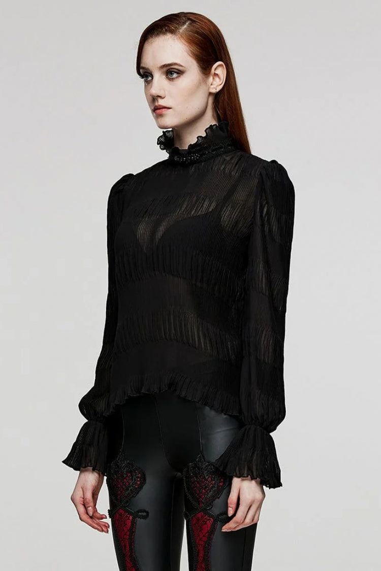 Black Long Puff Sleeves Lace Womens Gothic Blouse - Product - 2