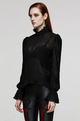 Black Long Puff Sleeves Lace Womens Gothic Blouse - Product - 2