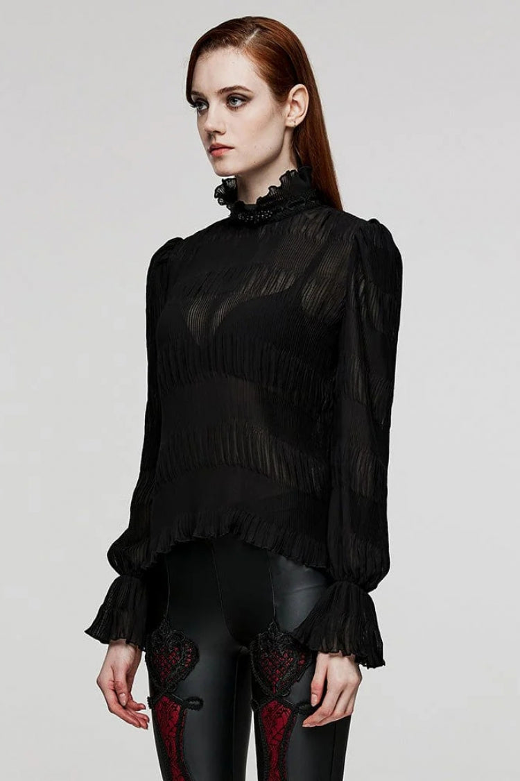 Black Long Puff Sleeves Lace Womens Gothic Blouse - Product - 2