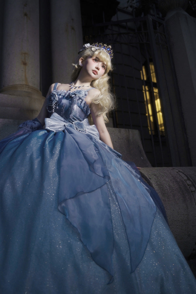 Blue Capture The Stars Hanayome Bowknot Shiny Sweet Princess Lolita Jsk Dress - Product - 5