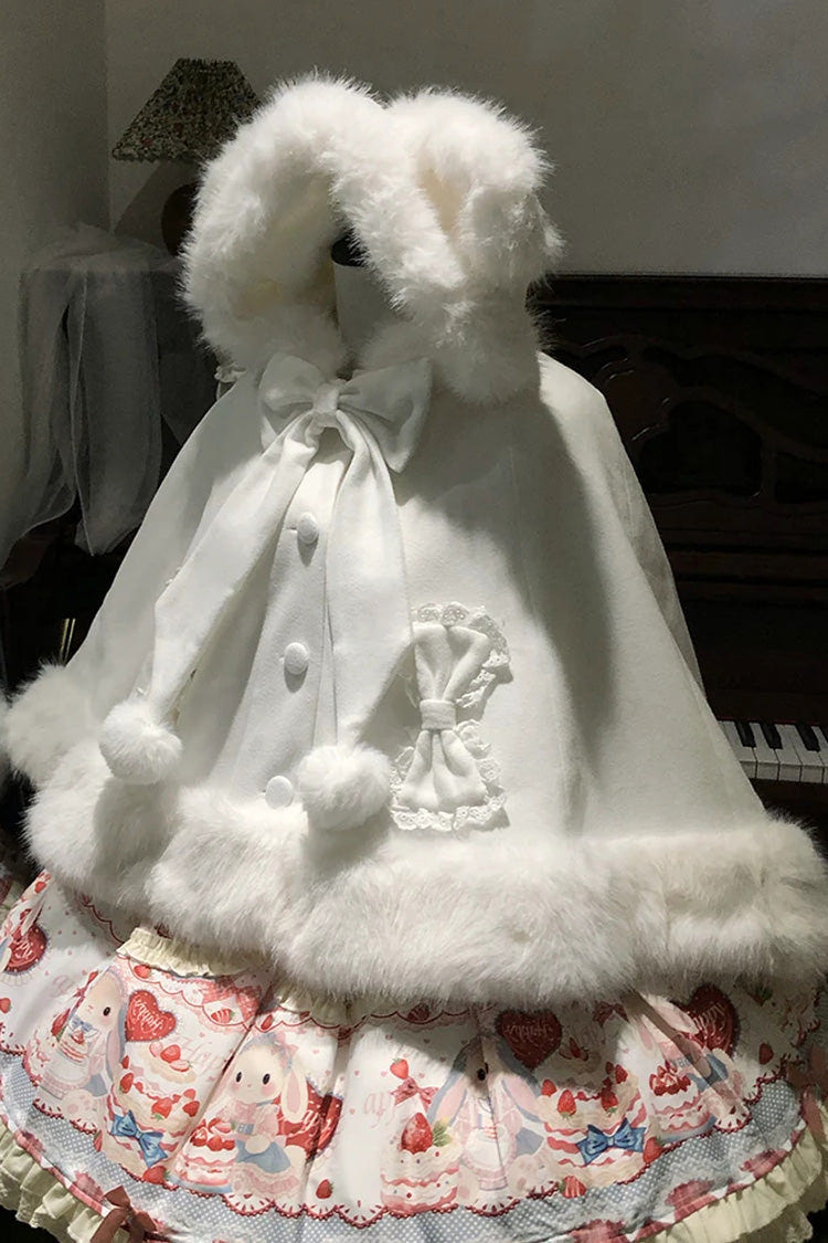 Sweet Fluffy Multi-Layered Ruffled Bow Lolita Cloak Coat 2 Colors(Red, White) - Product - 3