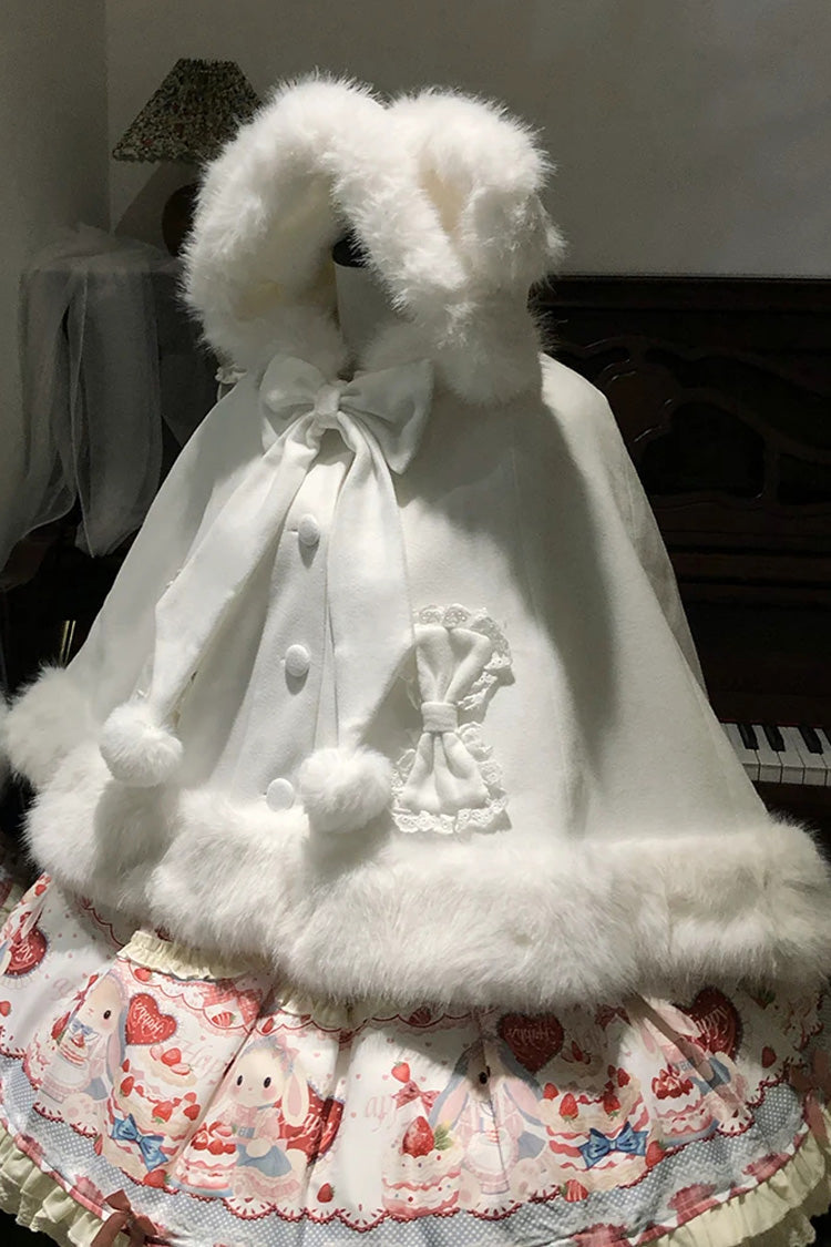 Sweet Fluffy Multi-Layered Ruffled Bow Lolita Cloak Coat 2 Colors(Red, White) - Product - 3