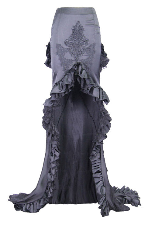 Short Front And Long Back Multi Layer Wavy Flounces Floor Length Gown Stretchy Womens Gothic Half Skirts - Product - 3