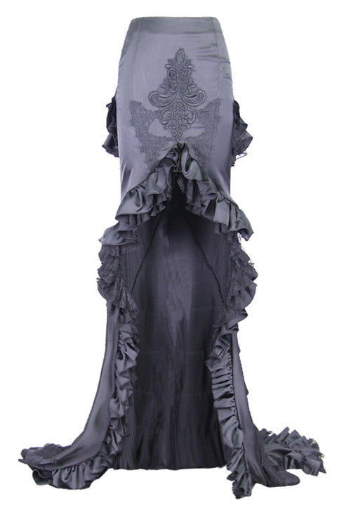 Short Front And Long Back Multi Layer Wavy Flounces Floor Length Gown Stretchy Womens Gothic Half Skirts - Product - 3