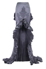 Short Front And Long Back Multi Layer Wavy Flounces Floor Length Gown Stretchy Womens Gothic Half Skirts - Product - 3