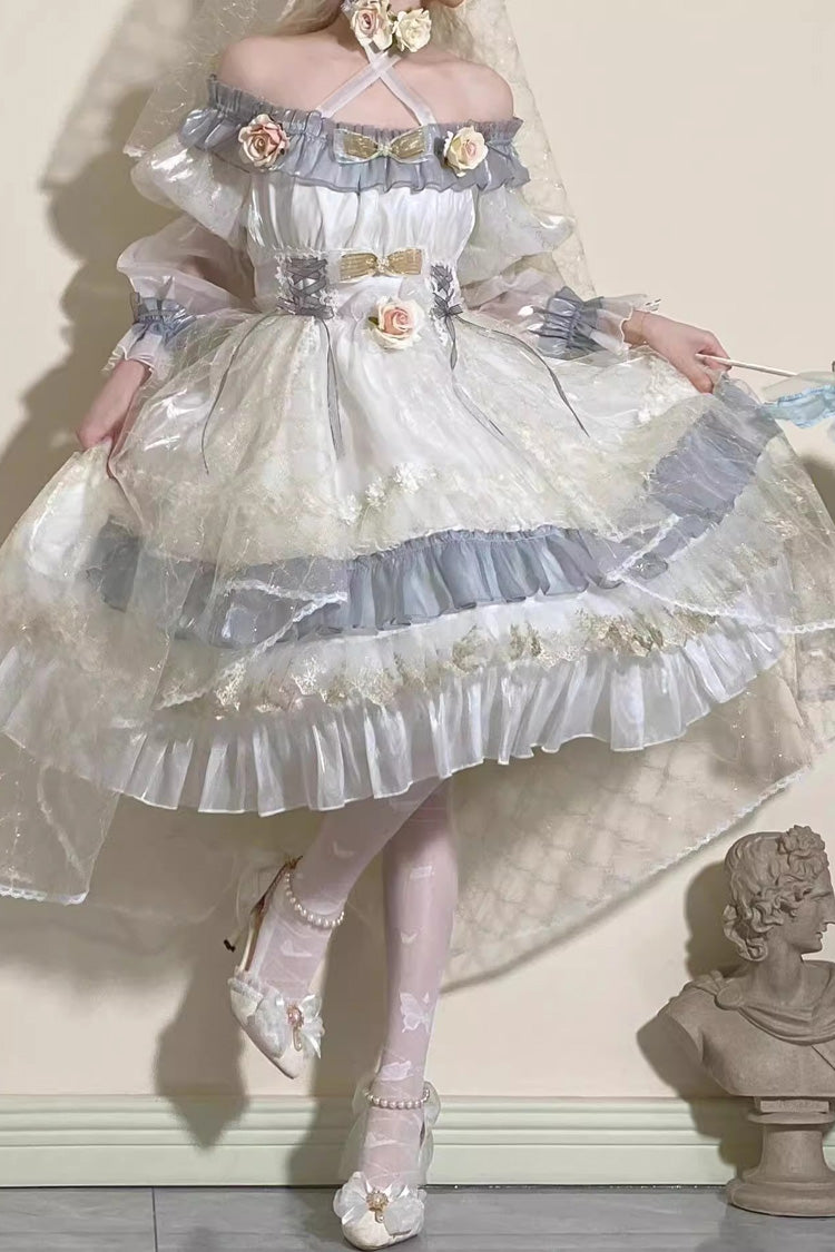 Grey/Blue [Spring of Boliya] Long Sleeves Multi-Layered Ruffle Bowknot Lace Lace-Up Sweet Princess Lolita Dress - Product - 8