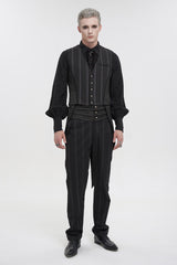 Black Retro Micro-Elastic Thick Stripe Stitching Three-Dimensional Texture Detachable Men's Punk Swallowtail Vest - Product - 2