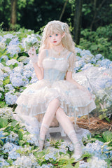 Light Blue/Ivory Dance of Time Triple-Layered Ballet Style Bowknot Lace-Up Sweet Lolita Jsk Dress - Product - 4