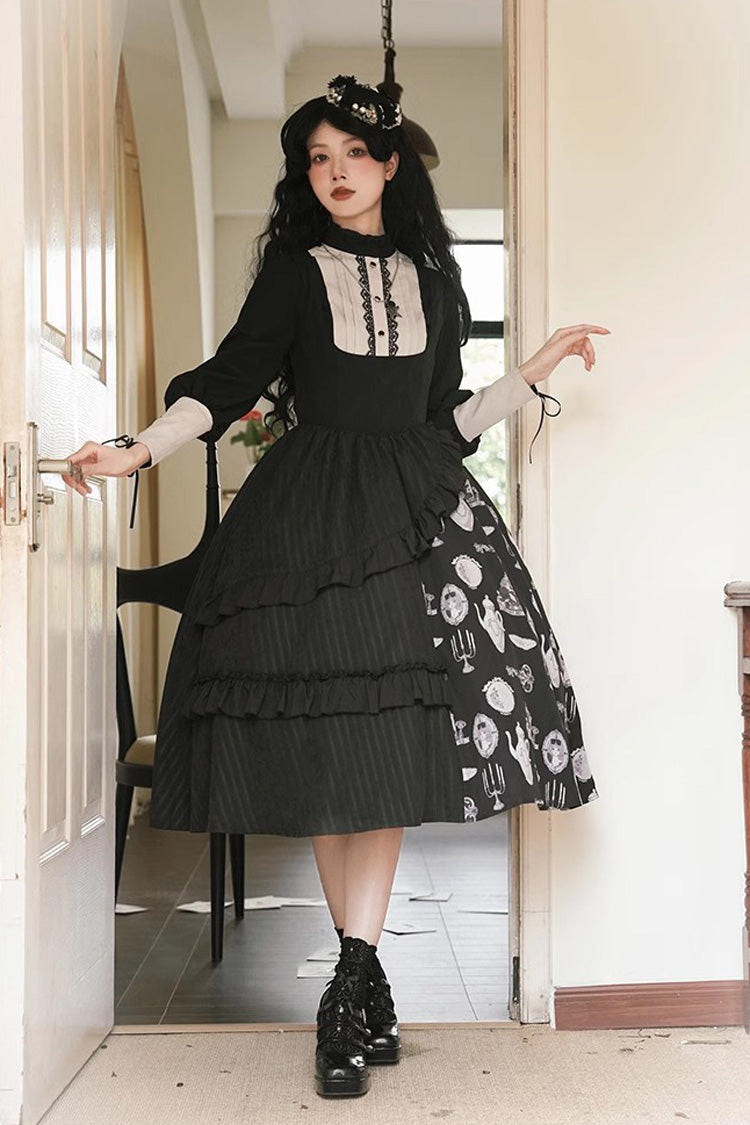 Black Lunar Eclipse Dinner Cups Print Autumn Winter Gothic Lolita Jsk Dress - Product - 7