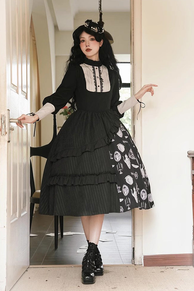 Black Lunar Eclipse Dinner Cups Print Autumn Winter Gothic Lolita Jsk Dress - Product - 7