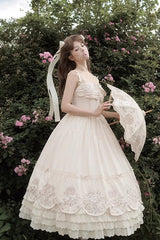 Apricot [Fantasy Butterfly] Triple-Layered Ruffle Embroidery Bowknot Lace Sweet Princess Lolita Jsk Dress - Product - 11