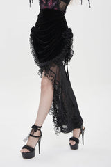Black Embroidered Rose Lace-up Irregular Women's Gothic Hem Skirt - Product - 11