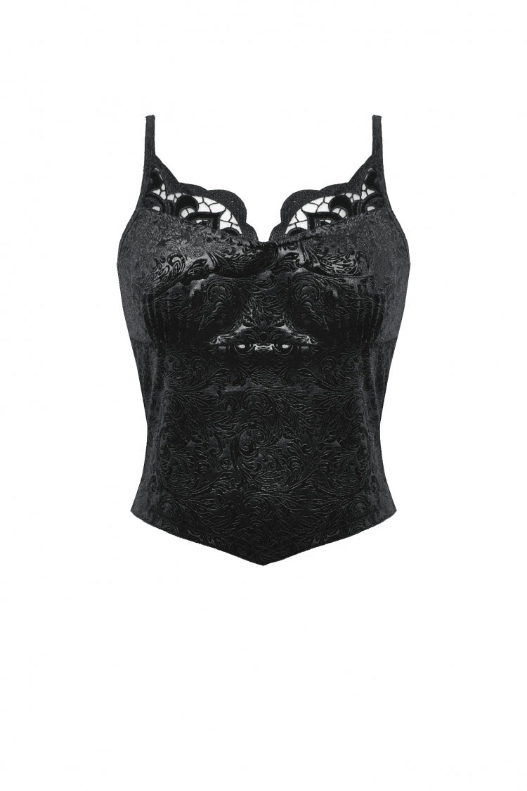 Black Women's Gothic Embossed Velvet Corset Camisole - Product - 3