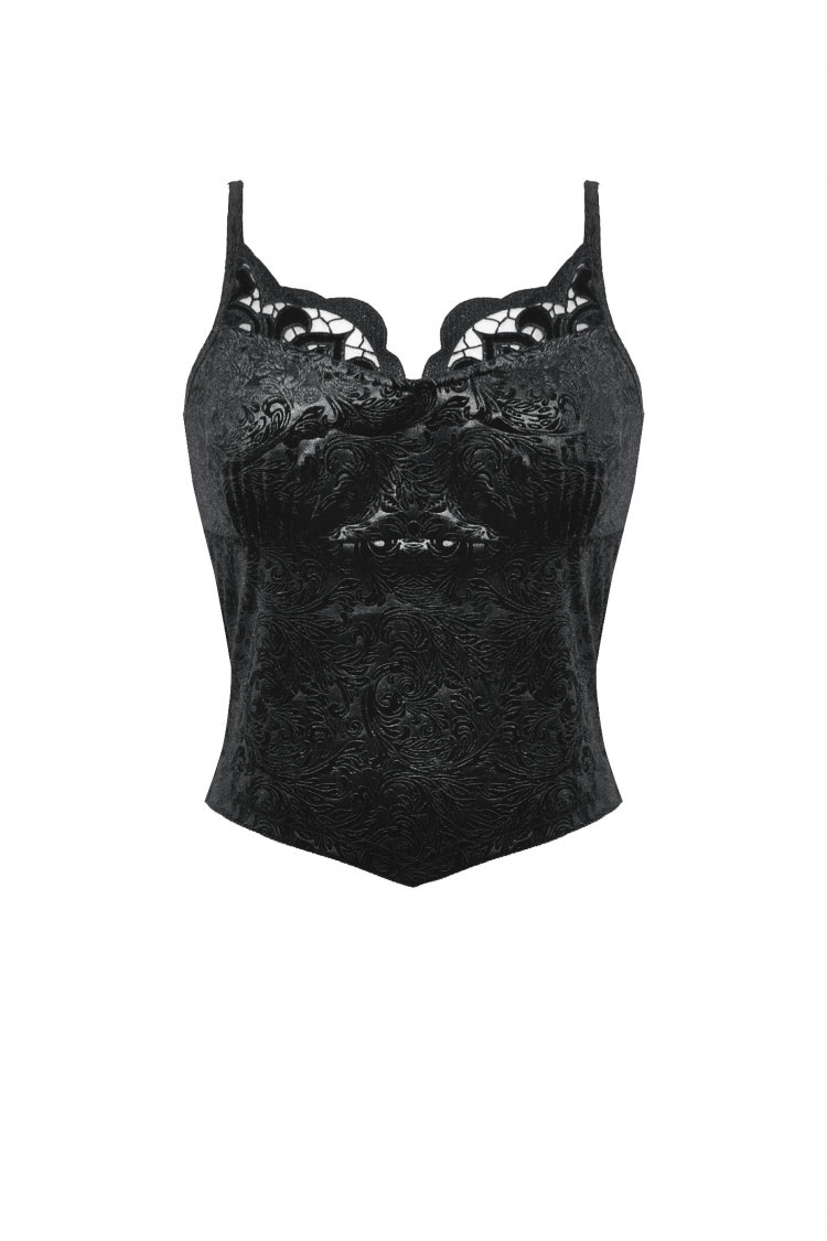Black Women's Gothic Embossed Velvet Corset Camisole - Product - 3