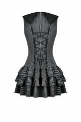 Black/Grey Navy Collar Sleeveless Bow Lace-Up Pinstripe Multi-Layered Ruffled Women's Gothic Dress - Product - 16