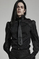 Black Cross Spike Print Embroidery Men's Gothic Tie - Product - 3
