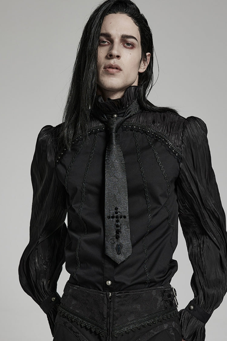 Black Cross Spike Print Embroidery Men's Gothic Tie - Product - 3