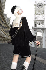 Black [Song Of Tomorrow] Long Sleeves Embroidery Asymmetric Gothic College Style Ouji Lolita Full Set - Product - 7