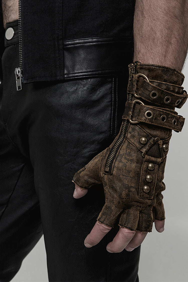 Metal Buckle PU Leather Men's Steampunk Gloves 2 Colors - Product - 2