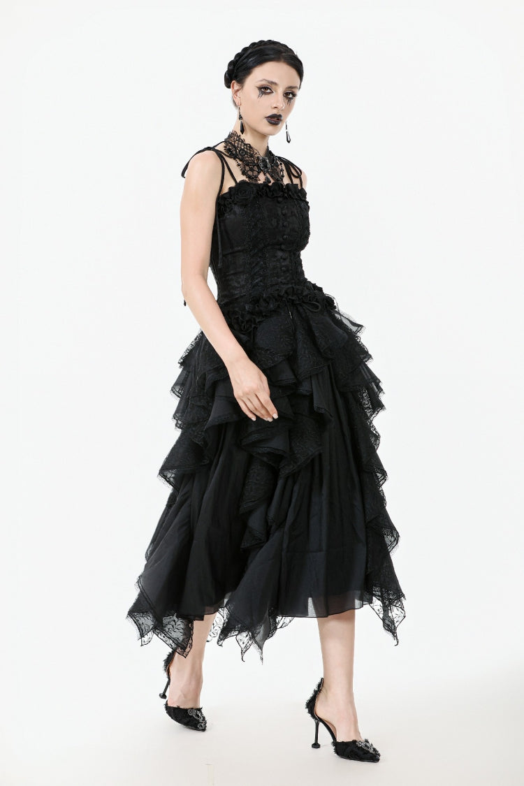 Black Floral Jacquard Lace-Up Women's Gothic Elegant Bustier - Product - 10