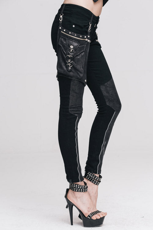 Black Punk Skinny With Leg Bag Womens Pants - Product - 2