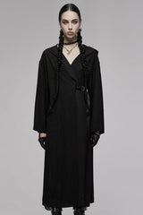 Black Dark Pattern Print Hooded Women's Gothic Coat - Product - 2