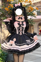 Shadow Rose Sleeveless Multi-layer Ruffle Bowknot Stitching Gothic Lolita Jsk Dress 5 Colors - Black/Pink - 2