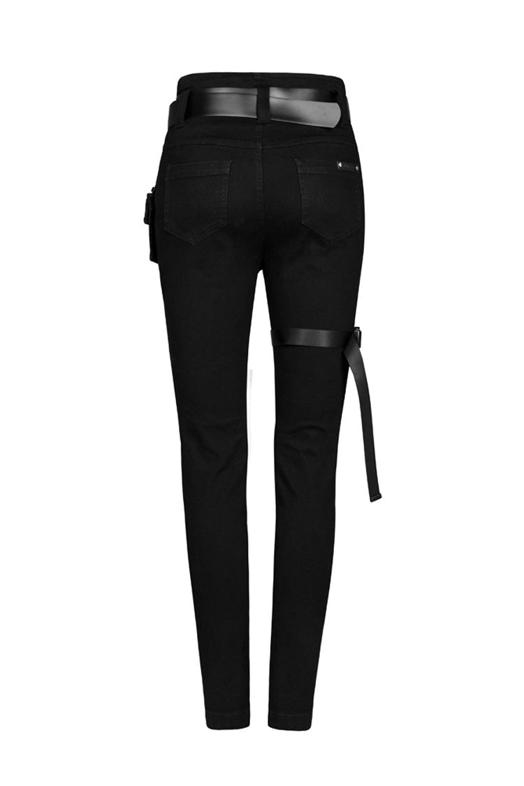 Black Detachable Loop Denim Skinny Women's Steam Punk Jeans - Product - 7