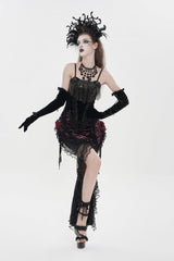 Black Lace-Up Women's Gothic Embroidered Tassels  Overbust Corset - Product - 5