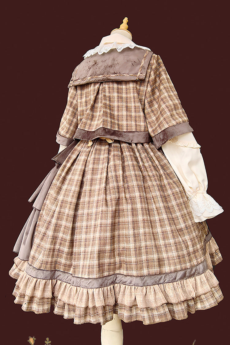 Brown [Morning Tune] Sleeveless High Waisted Print Ruffle Asymmetric Sweet Lolita Strap Dress - Product - 15