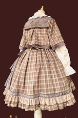 Brown [Morning Tune] Sleeveless High Waisted Print Ruffle Asymmetric Sweet Lolita Strap Dress - Product - 15