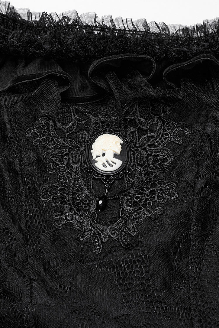Black Off Shoulder Short Sleeves Multi-Layered Embroidery Women's Punk Dress - Product - 5