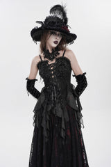Black Ruffled Lace Lace-Up Slim Women's Gothic Overbust Corset - Product - 9
